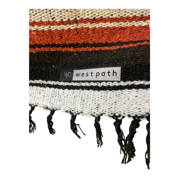West Path Molina Indian Blanket Fringe Hand Woven Throw Picnic Yoga Black Orange - Picture 6 of 6